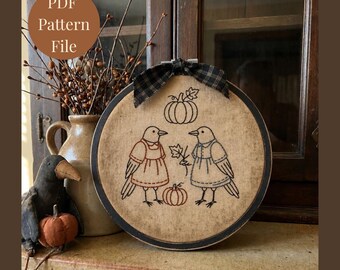 Prim Crow Heritage Series Embroidery Hoop Art  6” Hoop Pattern PDF