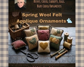 Prim Spring Wool Appliqué Bowl Fillers |Ornaments | Sewing Pattern  (PDF Pattern)