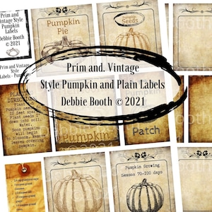 Printable Vintage Pumpkin and Prim Labels Ephemera Pack Junk Journal  Vintage Autumn, Journaling Prim Digital download
