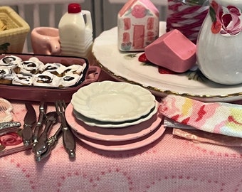 Miniature Valentine Tables-cape Breakfast Cinnamon rolls and Accessories 1:12 scale