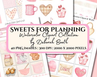 Watercolor Sweets and PlannIng  Clipart PNG  | 40 PNG  Junk Journal | Download