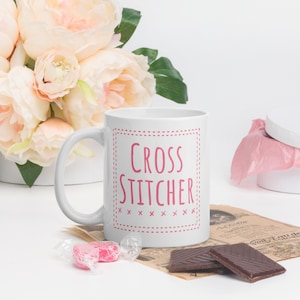 Kreuz Stitcher Kaffeetasse Weiß glänzende Tasse