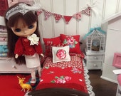 Sale-Doll Bedding 1:6-Red Floral Bedding set