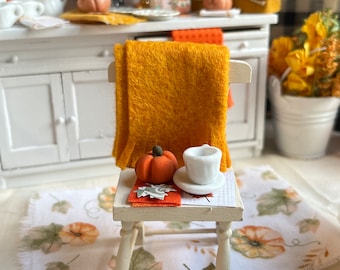 Miniature Chair, wood Fall throw, Pumpkin and Tea cup set