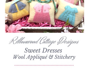 Wool Felt Dress Applique Pattern: Pillow Ornie, Tiered Tray Decor (Digital Download)