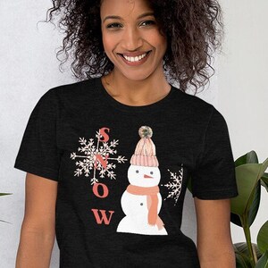Womens Tshirt Winter Snowman and Snowflakes Womens Short-Sleeve Unisex T-Shirt
