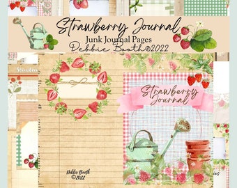 Strawberry Junk Journal Kit, Red, Strawberries, Fruit, Summer, Grandma's Kitchen, Digital Download, Printable