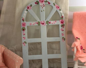 Miniature Dollhouse Hand Painted Roses Pale Blue  Window