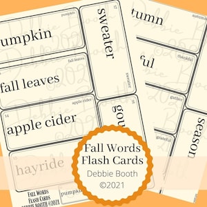 Flash Cards Fall Printable Junk Journal Autumn words Digital download
