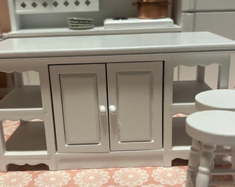 New* Dollhouse Kitchen Island with 2 Stools |White Kitchen Cabinet 1:12 scale