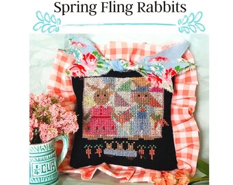 Cross Stitch pattern Cottage Quilts Spring Fling Rabbits Digital PDF Download