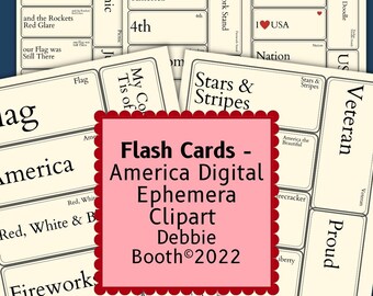 Flash Cards Americana Patriotic Ephemera Printable Clipart  Digital Download