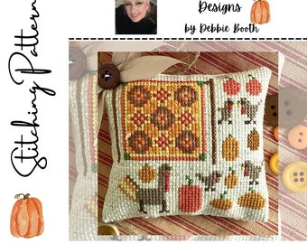 Cross Stitch Pattern | Turkey, Pumpkins & Harvest Quilt | Counted Cross Stitch Pattern | Immediate Download PDF