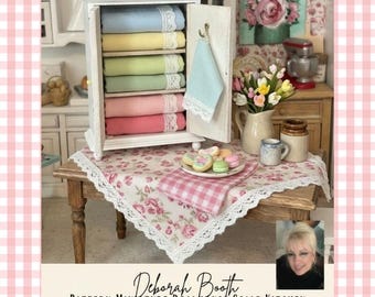 Miniature Spring Farmhouse Style Pattern-Tablecloth, Napkins, Kitchen Towels, Rug, BONUS - faux Chocolate Chip Cookies Instruction Pattern