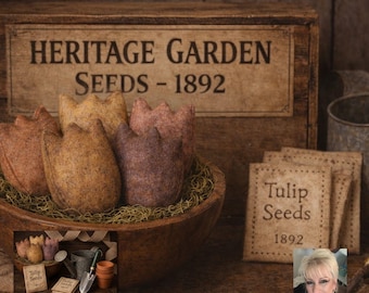 Prim Spring Tulips 4” x 3” Wool Felt Bowl Fillers Sewing Pattern Immediate Download