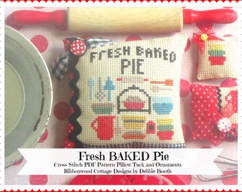 Cross Stitch Pattern Fresh Baked Pie Cross Stitch PDF Pattern Pillow Tuck and Ornaments