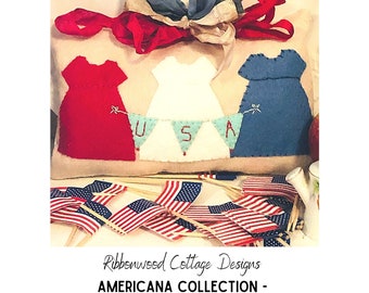 American Wool Felt Applique Pattern Printed Pattern Americana Collection Dress for the USA - Wool Applique