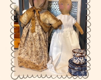 Prim DollPattern  | Prairie Style Doll 10”,  Dress, Slip, Jacket, Bonnet and Hatbox |  Sewing Pattern with Grunge Recipe