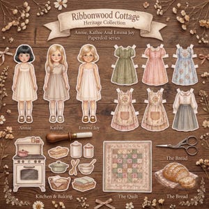Printable Paperdoll Annie, Kathie, Emma Joy Heritage Collection | Ribbonwood Cottage PDF Download