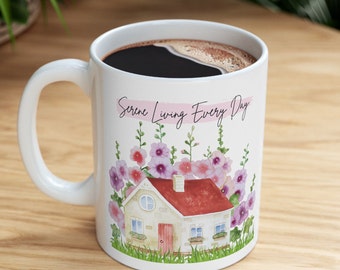 Cottage Style Coffee Cups Cottagecore Mug Serene Ceramic 11oz, 11oz