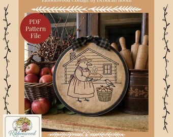 Prim Crows &nApple Pie Embroidery Hoop Art  Pattern PDF