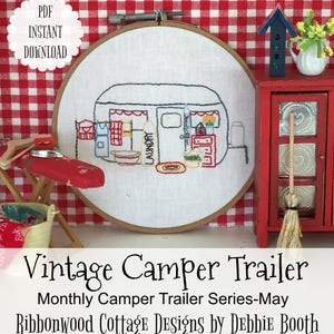 Embroidery May Vintage Camper Trailer Immediate Download PDF Pattern Monthly Series image 1