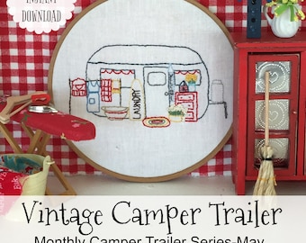 Embroidery May Vintage Camper Trailer Immediate Download PDF Pattern Monthly Series