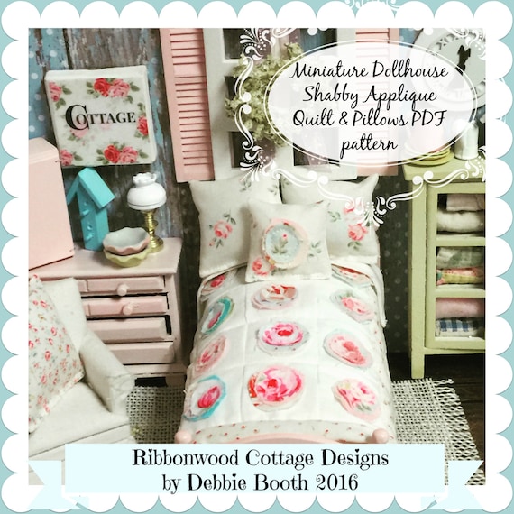Miniature Shabby Chic Dollhouse Quilt Pattern, Shams & Pillow (PDF Pattern)