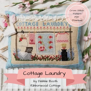 Cross Stitch Shabby Cottage Laundry and Clothespin Bag Pattern - PDF Download