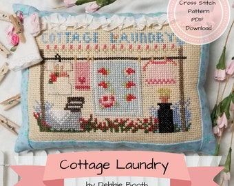 Cross Stitch Shabby Cottage Laundry and Clothespin Bag Pattern - PDF Download