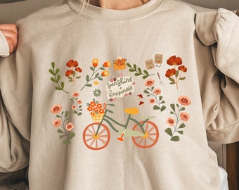Cottage Style Bicycle and Boho Flower Garden Design Womens Crewneck Sweatshirt Gift for Her