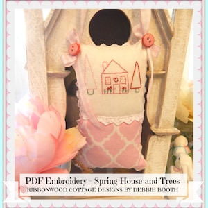 PDF Embroidery  Spring House and Trees Pillow pattern