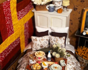 Miniature Faux Food Board Handmade Food Dishes Flower Arrangement 1:12 dollhouse scale