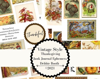 Printable Vintage Style Thanksgiving Junk Journal Ephemera Digital Paper Download
