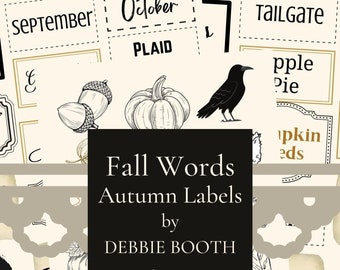 Fall Words and Autumn Labels, Ephemera, Junk Journal,  Fall Vintage Paper Digital Prints