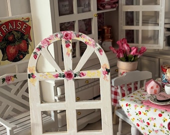 Miniature Dollhouse Hand Painted Roses Pale White Cottage Style  Window