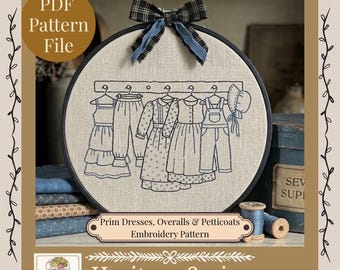 Prim Embroidery | Dresses, Overalls & Petticoat | Heritage Series Embroidery Hoop Art  6” Hoop Pattern PDF