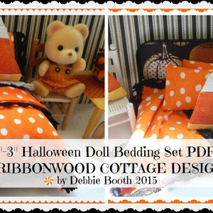 Sewing Pattern PDF Pattern- Little HALLOWEEN Bed and Bedding Set  for 2&quot;-3&quot; Dolls-Sylvanian Style Dolls