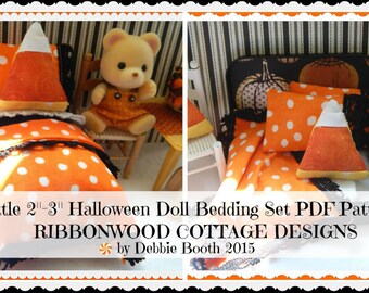 Modello di cucito per biancheria da letto per bambole di Halloween - Bambole Sylvanian Style da 2-3" (modello PDF)