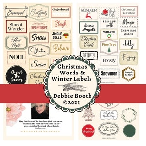 Christmas Words & Winter Labels Ephemera Clipart Junk Journaldigital download