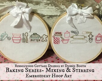 Embroidery Pattern - vintage Baking Series Mixing and Stirring  4" Hoop Art Immediate download
