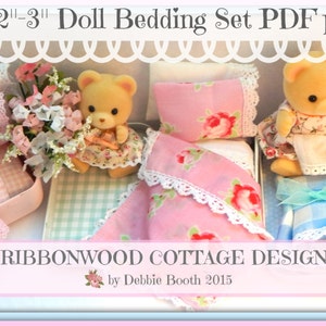 Sewing Pattern Miniature  Doll Bed and Bedding  2&quot;-3&quot; Doll size (Calico Critters style doll) instant Download
