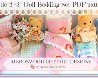 Sewing Pattern Miniature  Doll Bed and Bedding  2"-3" Doll size (Calico Critters style doll) instant Download