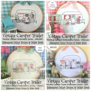 January, February, March, April Vintage Camper Trailer Embroidery Pattern - 20% discount bundle