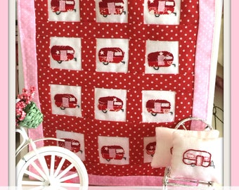 Sewing Pattern Miniature Vintage Camper Trailer Quilt Block and Pillow PDF