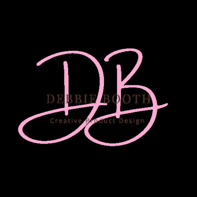 May include: Pink cursive letters "DB" on a black background. The text "DEBBIE BOOTH" is in a serif font, with "Creative Product Design" below it.