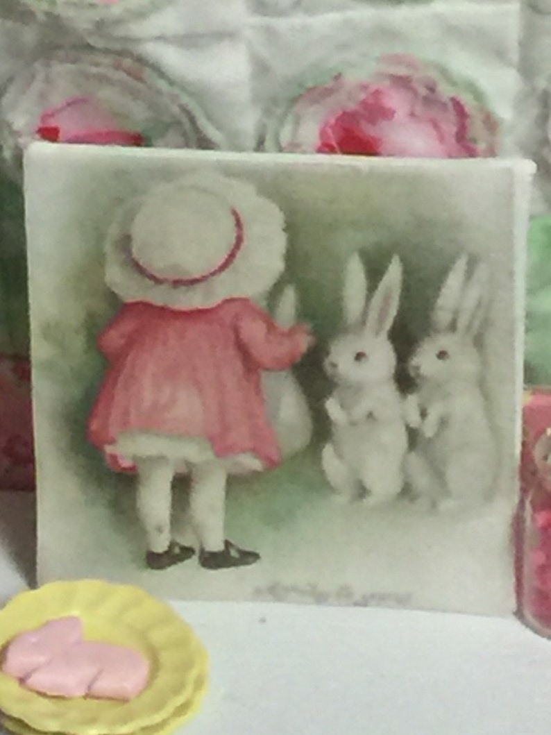 Bunny Girl Miniature Dollhouse Canvas Picture-1:12 scale image 3