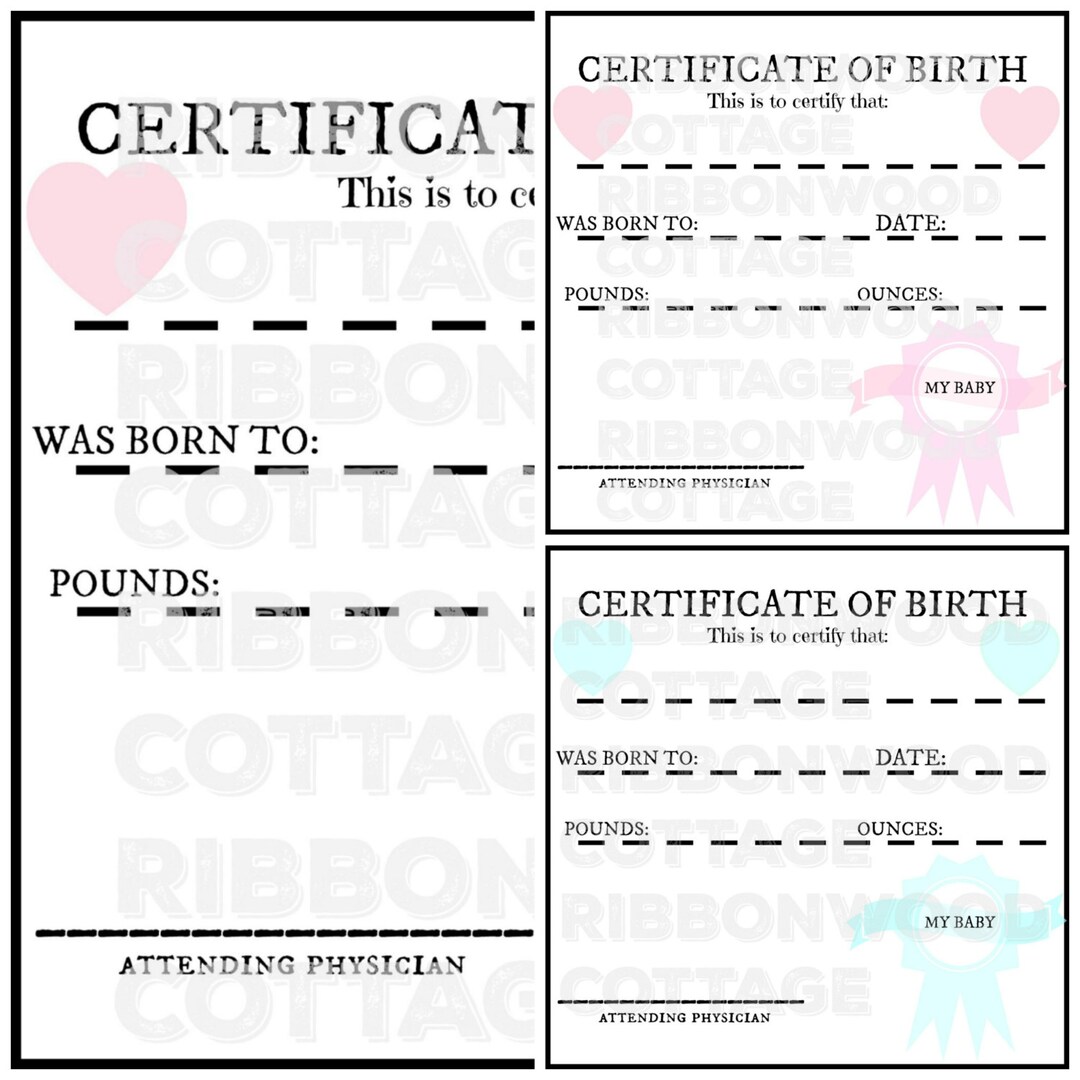 BABY Doll Printable Birth Certificates- Pink and Blue - Etsy