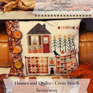 Kreuzstich Serie - Häuser und Quilts Kürbisse, Korn und fliegende Gänse - PDF Download Muster