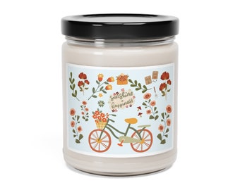 Boho Candle Cottage Style Bicycle Floral Design Scented Soy Candle, 9oz